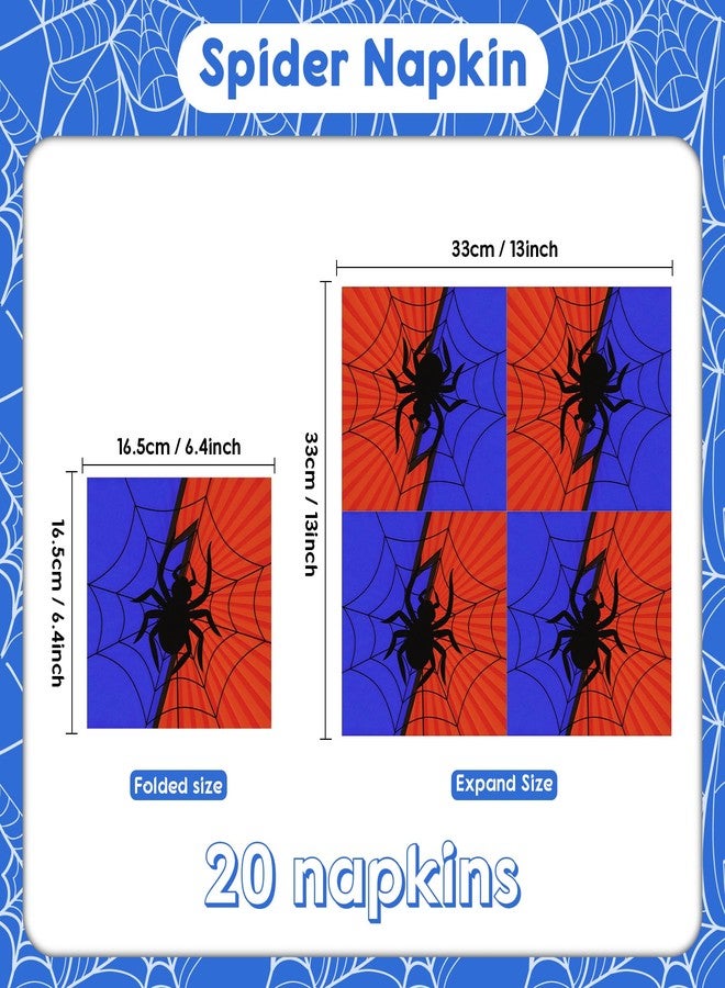 iNINGER Spider Serviette Napkins,Blue Red Paper Napkins,Recycled Paper Napkins,Spider Themed Party Decorations,Napkins for Girls Boys Birthday Party Halloween - Image 2